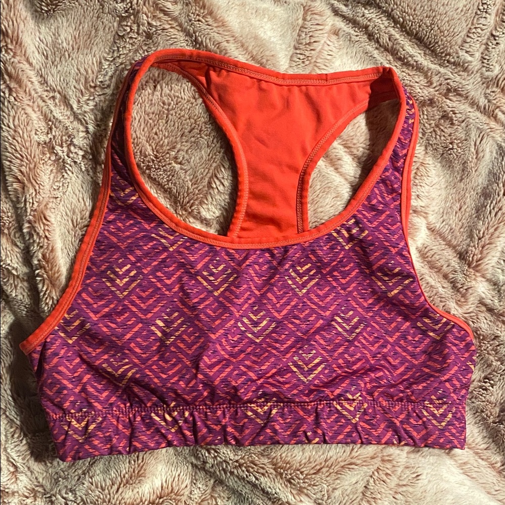 Vibrant Patterned Sports Bra - Orange and Purple